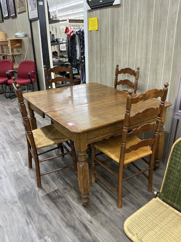 #105-antique oak table w/4 ladder back chairs